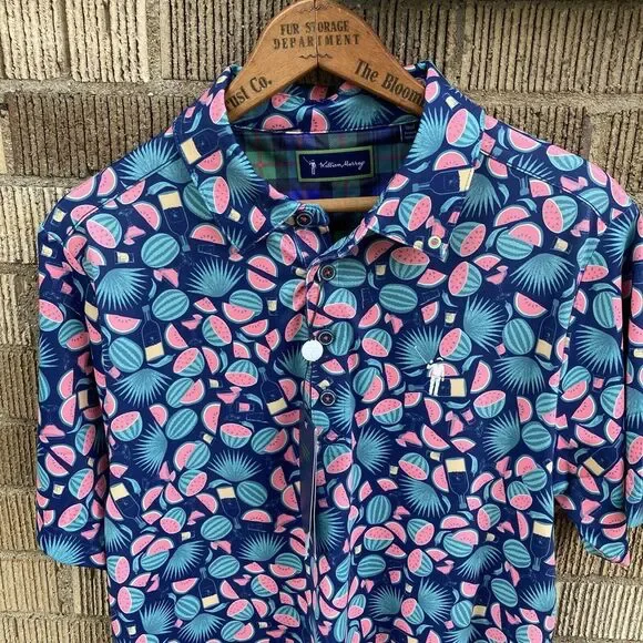 NEW William Murray SMALL Mens Shirt Seed Spitters‎ Polo Watermelon Stretch Golf